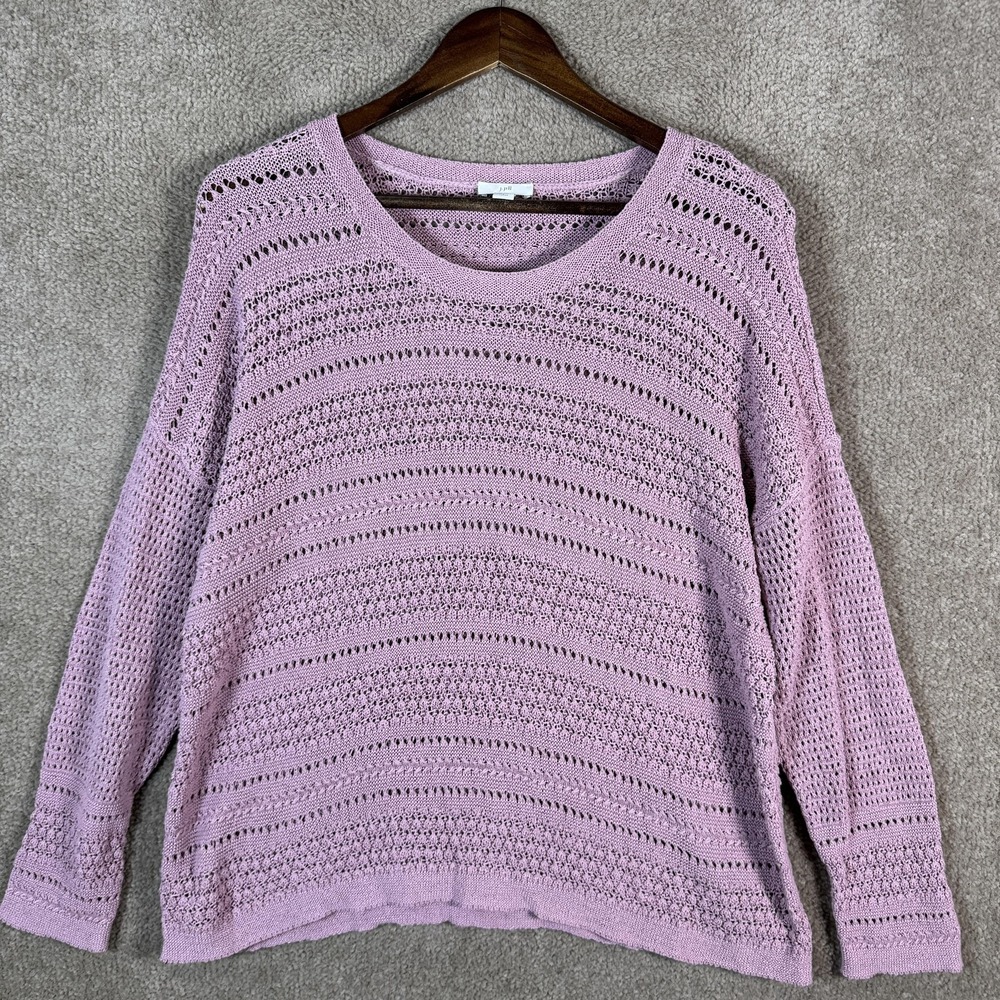 J Jill Sweater Large Petite Purple Open Knit Scoop Neck Pullover Lightweight - Picture 2 of 10